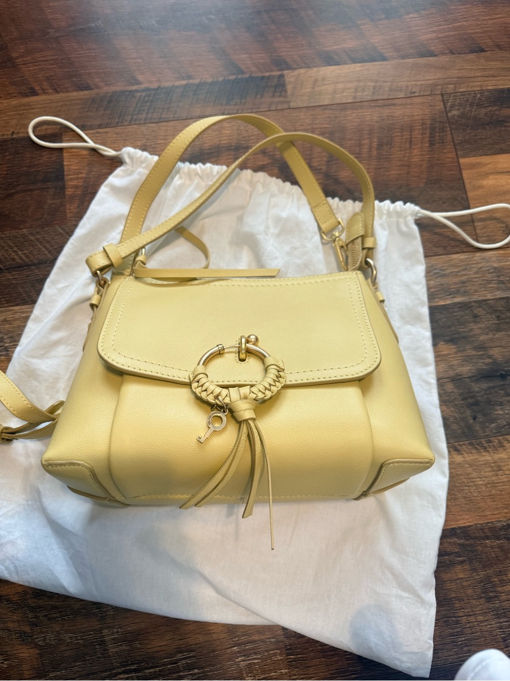 See By Chloe Yellow Leather Shoulder Bag with Braided Ring Accent AUTHENTIC